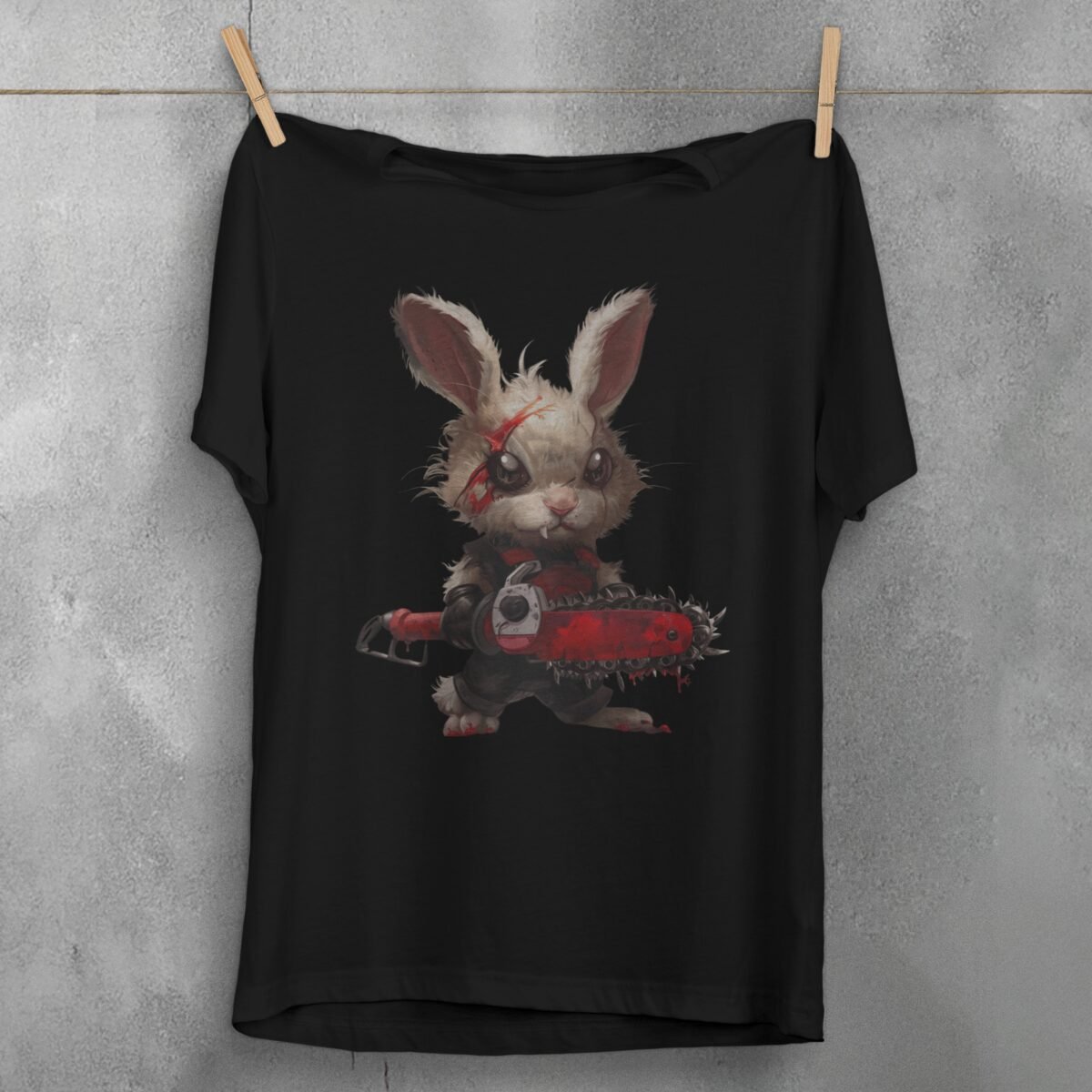 horror gothic rabbit chainsaw animal t-shirt design, variation 1