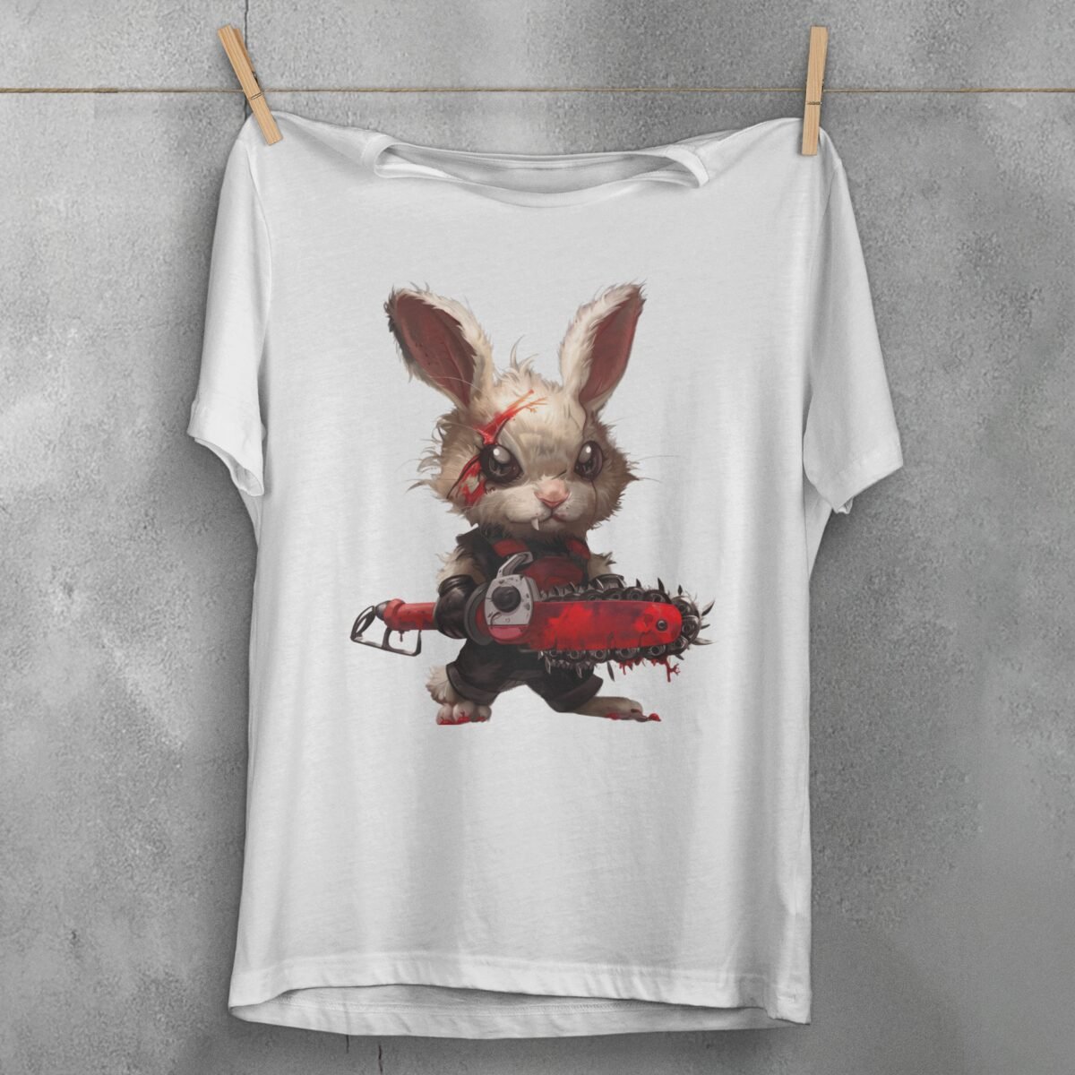 horror gothic rabbit chainsaw animal t-shirt design, variation 2