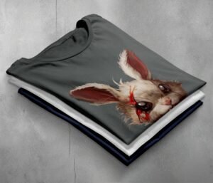 horror gothic rabbit chainsaw animal t-shirt design, variation 7