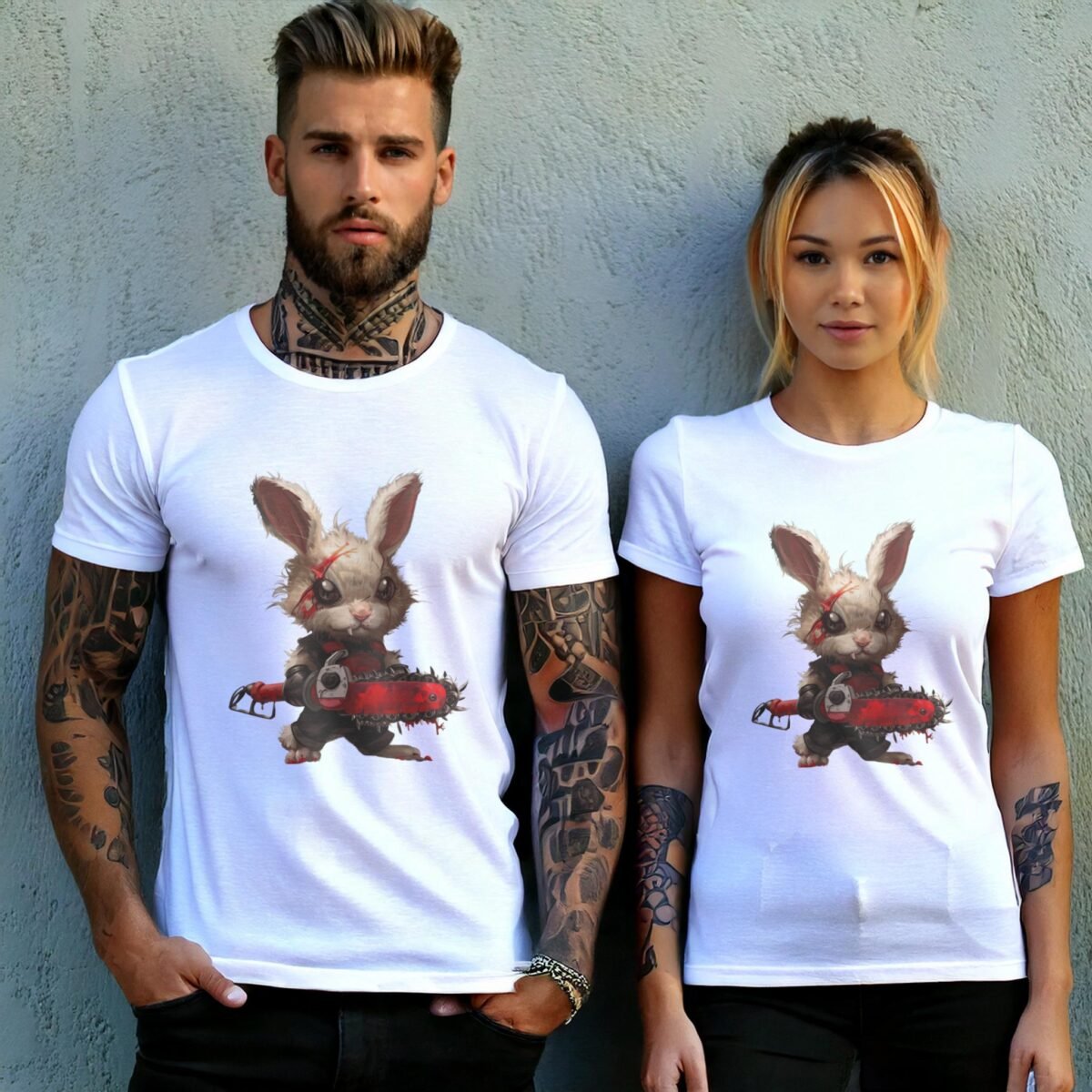 horror gothic rabbit chainsaw animal t-shirt design, variation 9
