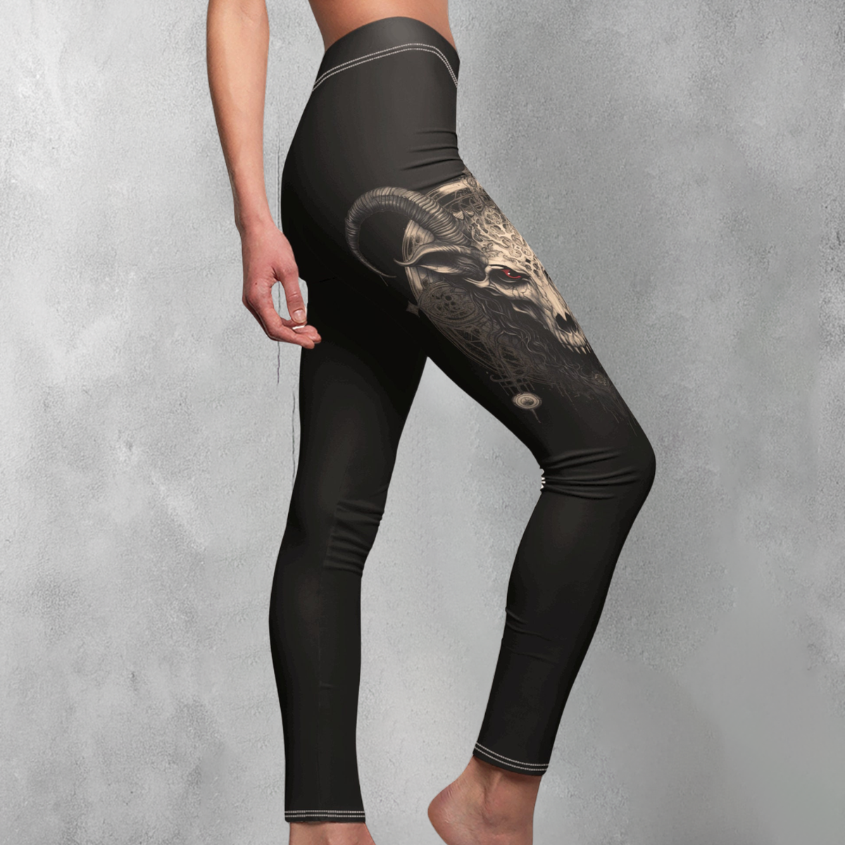 Infernal Majesty Ram Skull Symbolism Gothic Ritual Design Stylish Leggings - 1