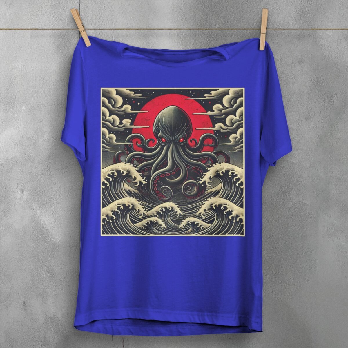 kraken awakes great waves japan gothic animal t-shirt design, variation 3