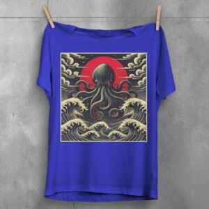 kraken awakes great waves japan gothic animal t-shirt design, variation 3