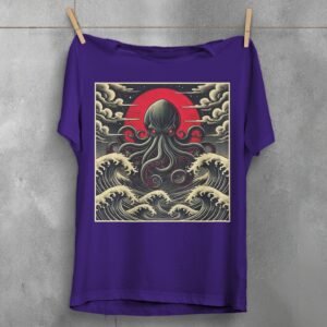 kraken awakes great waves japan gothic animal t-shirt design, variation 5