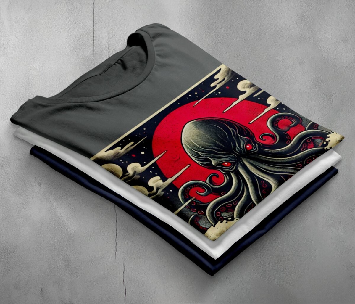 kraken awakes great waves japan gothic animal t-shirt design, variation 7