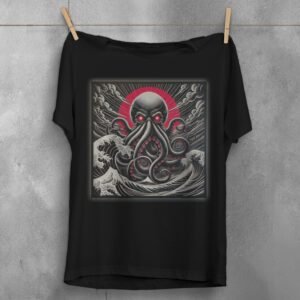 kraken rise great wave gothic occult japan animal t-shirt design, variation 1