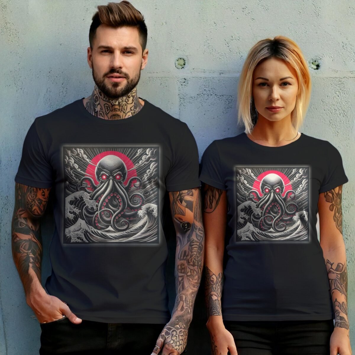 kraken rise great wave gothic occult japan animal t-shirt design, variation 10