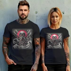 kraken rise great wave gothic occult japan animal t-shirt design, variation 10