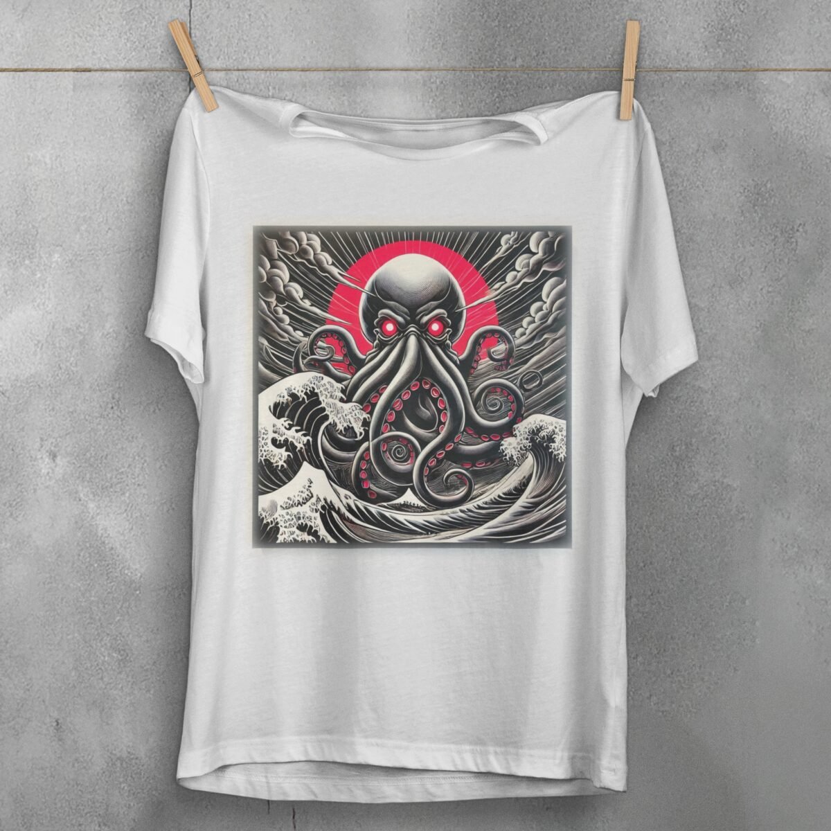 kraken rise great wave gothic occult japan animal t-shirt design, variation 2
