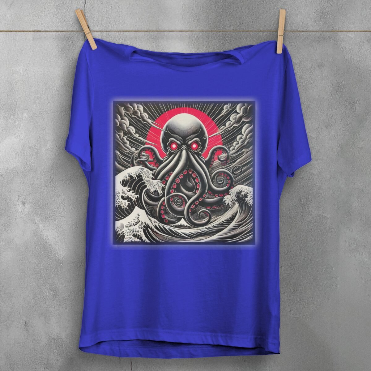 kraken rise great wave gothic occult japan animal t-shirt design, variation 3