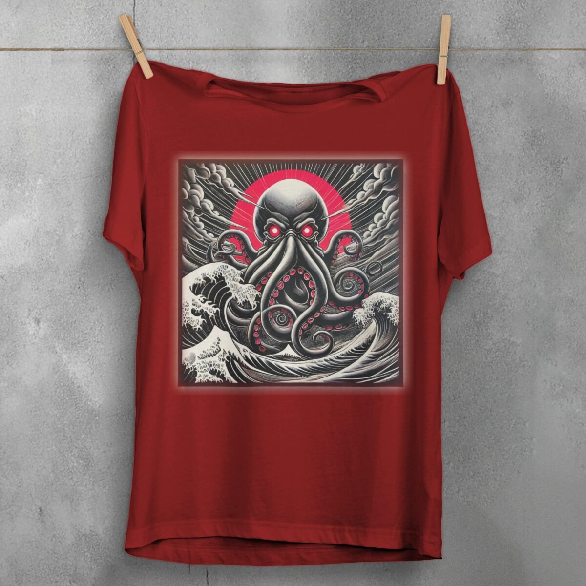 kraken rise great wave gothic occult japan animal t-shirt design, variation 4