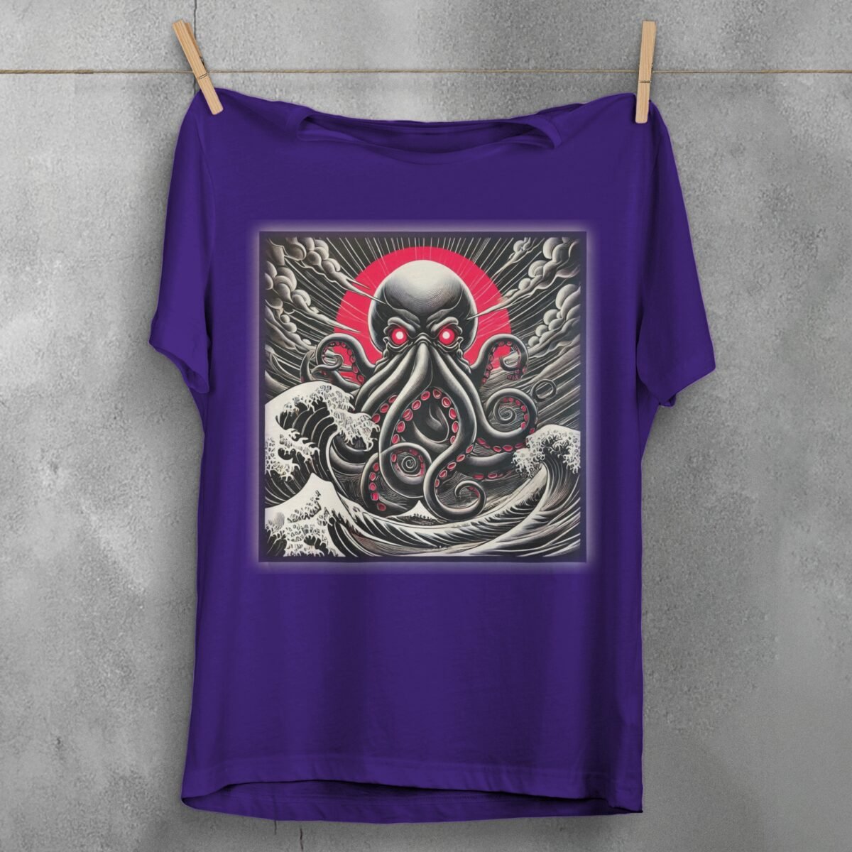 kraken rise great wave gothic occult japan animal t-shirt design, variation 5