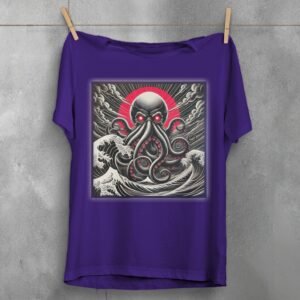kraken rise great wave gothic occult japan animal t-shirt design, variation 5