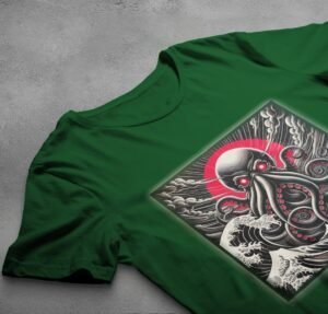 kraken rise great wave gothic occult japan animal t-shirt design, variation 6