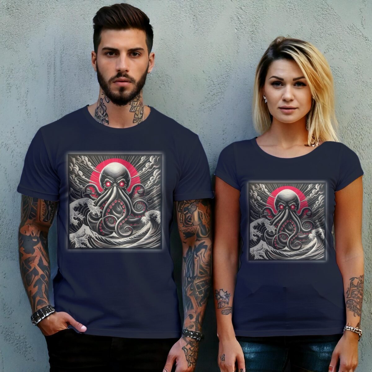 kraken rise great wave gothic occult japan animal t-shirt design, variation 8
