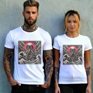 kraken rise great wave gothic occult japan animal t-shirt design, variation 9