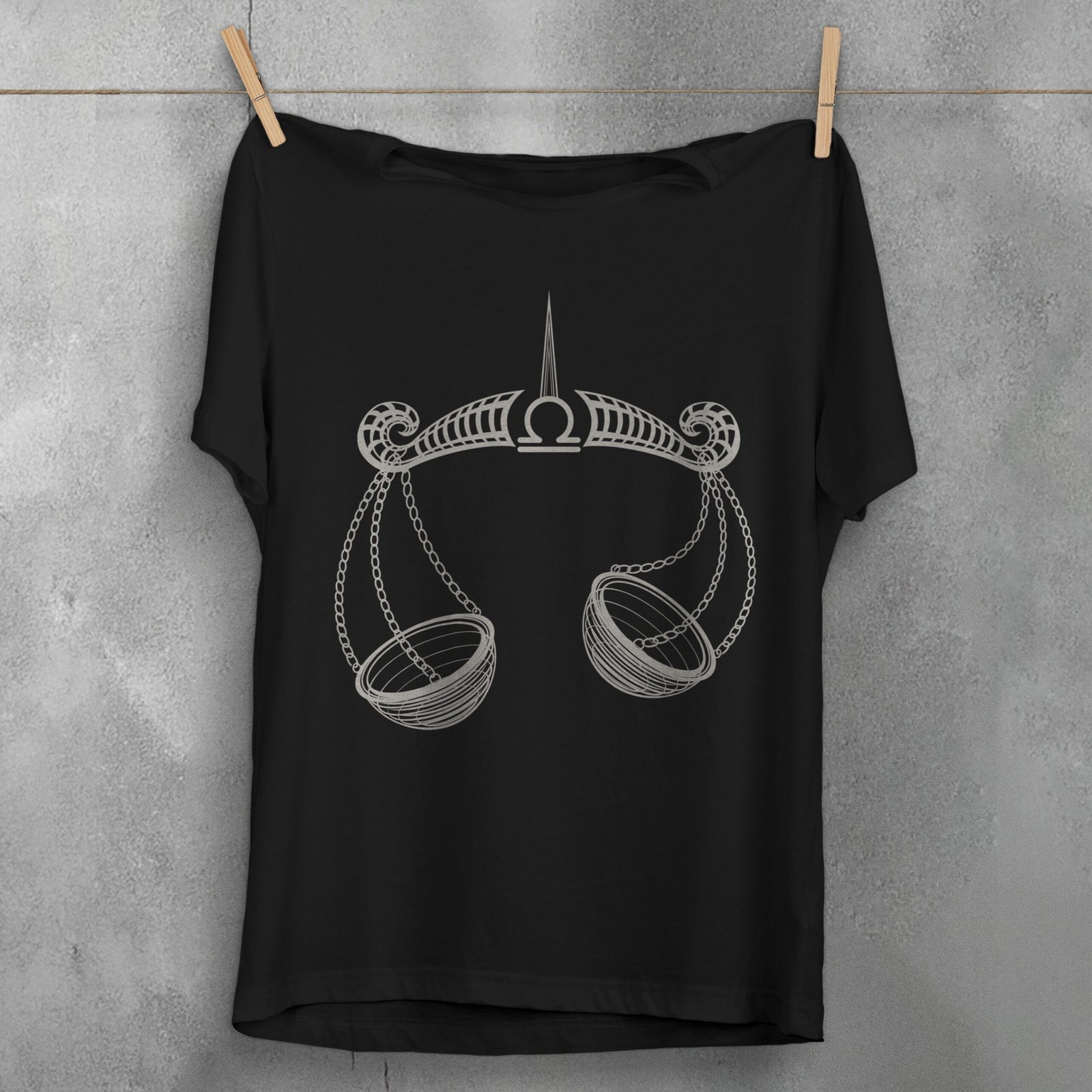 libra zodiac symbol delicate balance celestial dreamy scales t-shirt design, variation 1