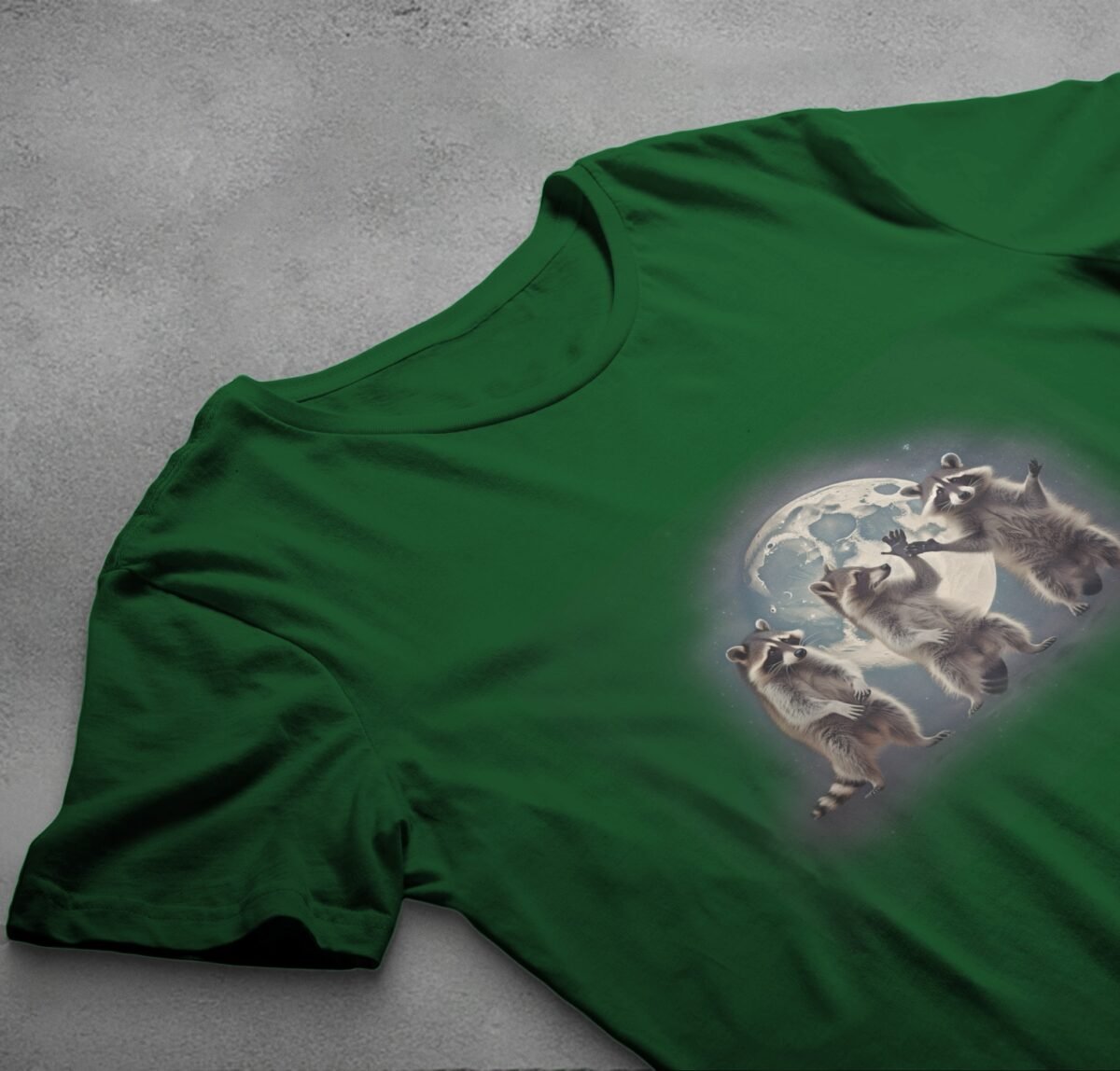 three raccoons gather luminous moon animal t-shirt design, variation 6