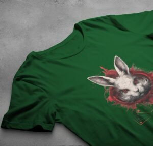 alice wonderland white rabbit animal cards gothic scary t-shirt design, variation 6