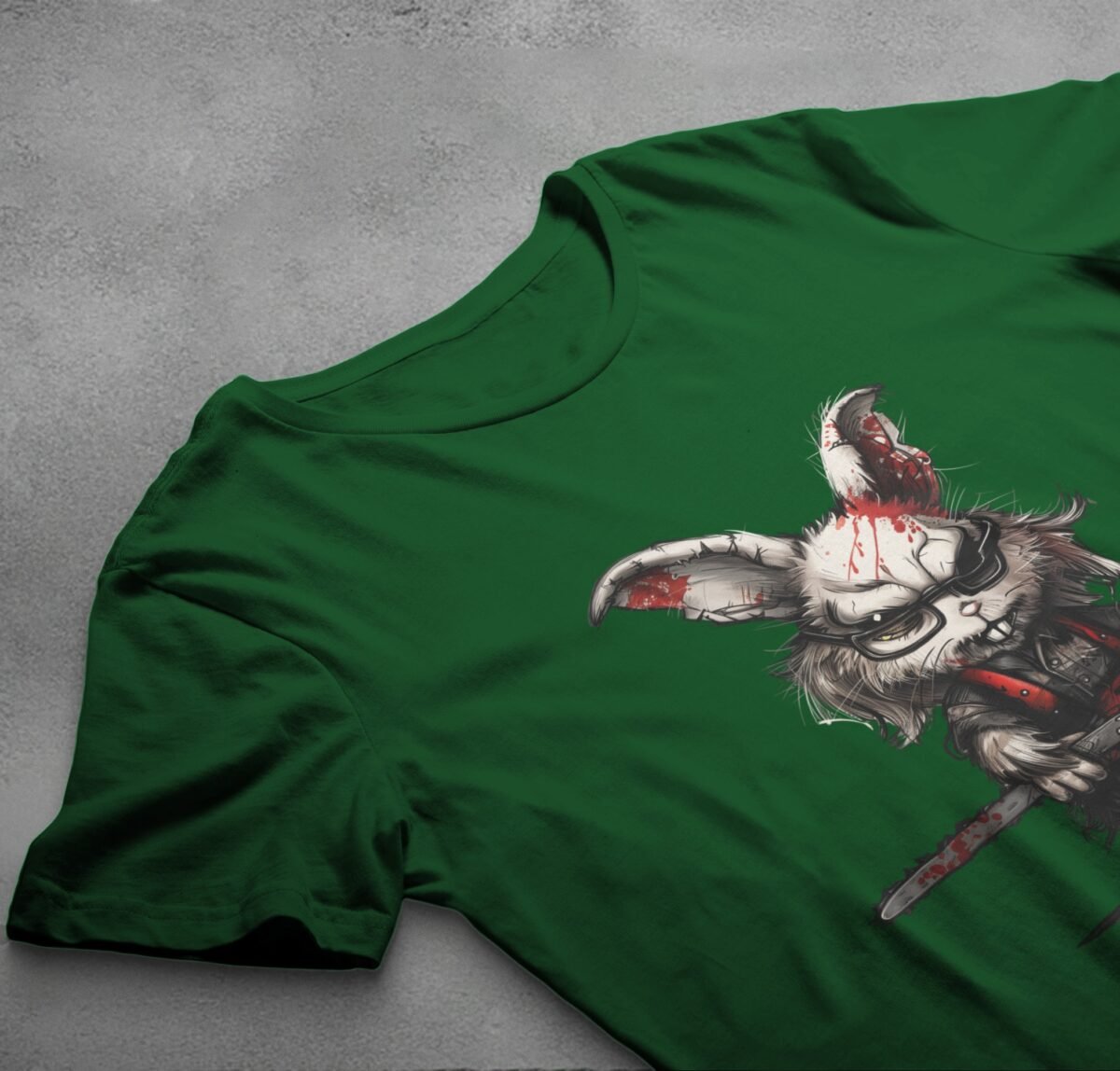 evil white rabbit chainsaw creepy cute gothic animal t-shirt design, variation 6