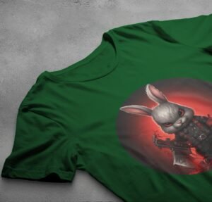 red eyes angry scary horror gothic rabbit animal t-shirt design, variation 6