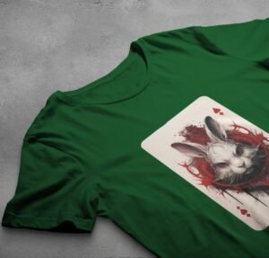 alice wonderland white rabbit playing card symbolism gothic t-shirt design, variation 6