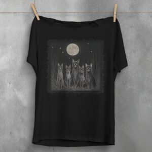 moonlit night spooky wolves pack creepy cute animals t-shirt design, variation 1