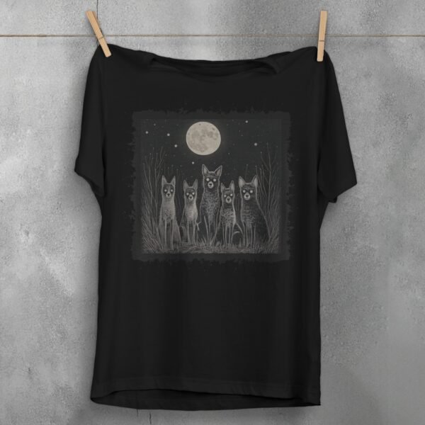 moonlit night spooky wolves pack creepy cute animals t-shirt design, variation 1