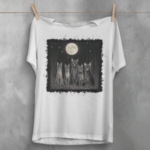 moonlit night spooky wolves pack creepy cute animals t-shirt design, variation 2