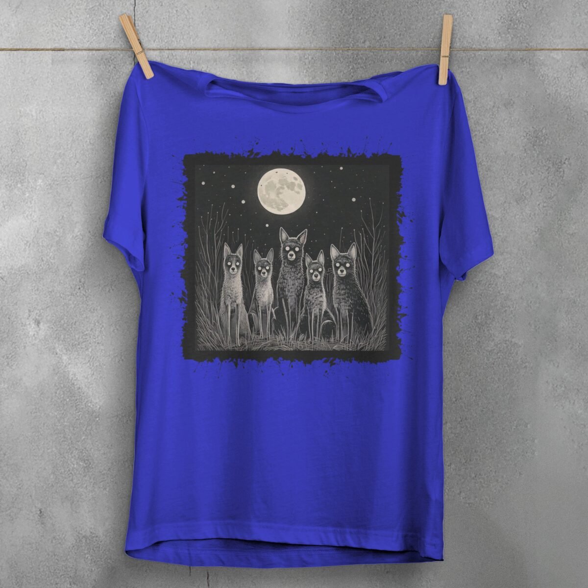 moonlit night spooky wolves pack creepy cute animals t-shirt design, variation 3