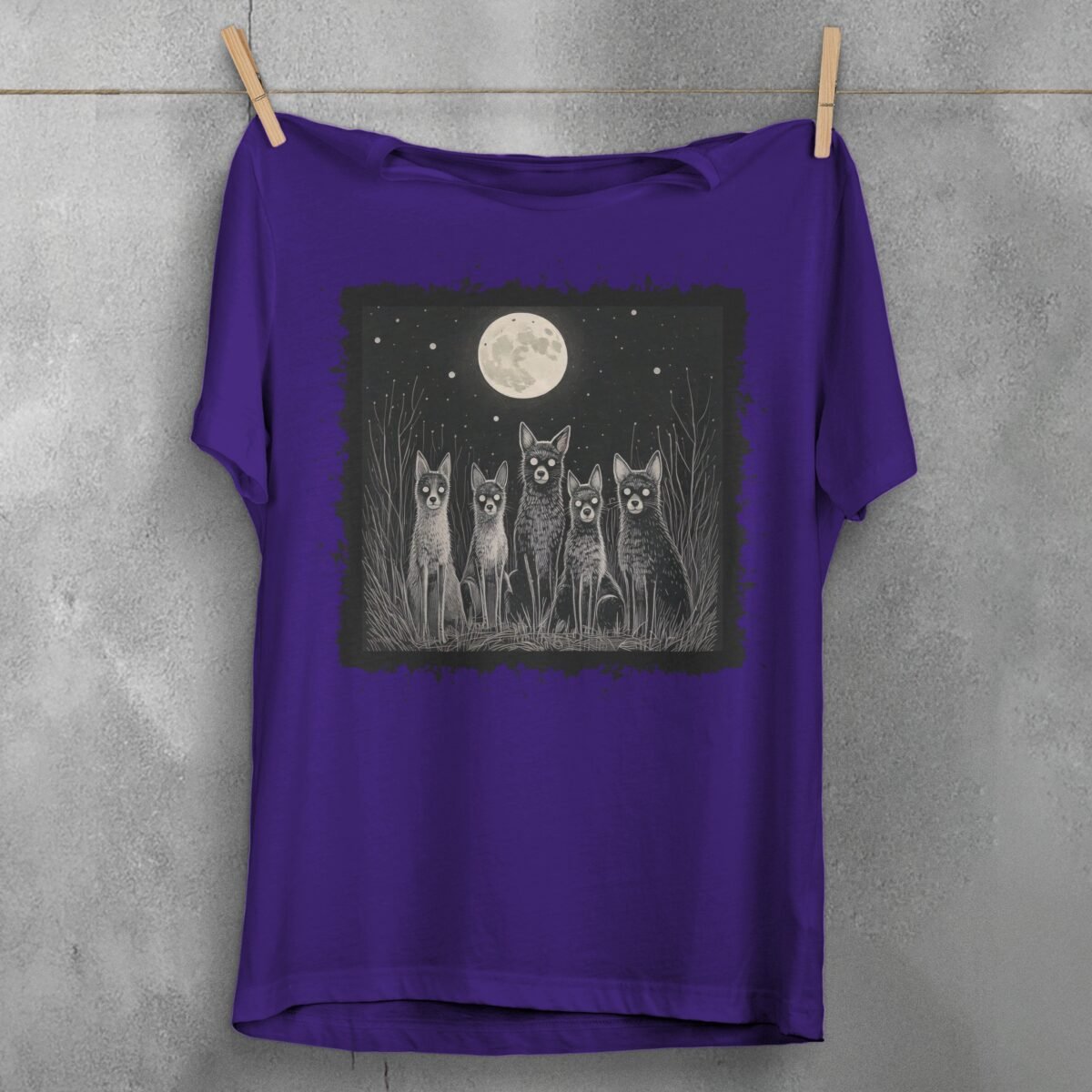 moonlit night spooky wolves pack creepy cute animals t-shirt design, variation 5