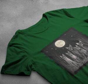 moonlit night spooky wolves pack creepy cute animals t-shirt design, variation 6