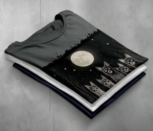 moonlit night spooky wolves pack creepy cute animals t-shirt design, variation 7