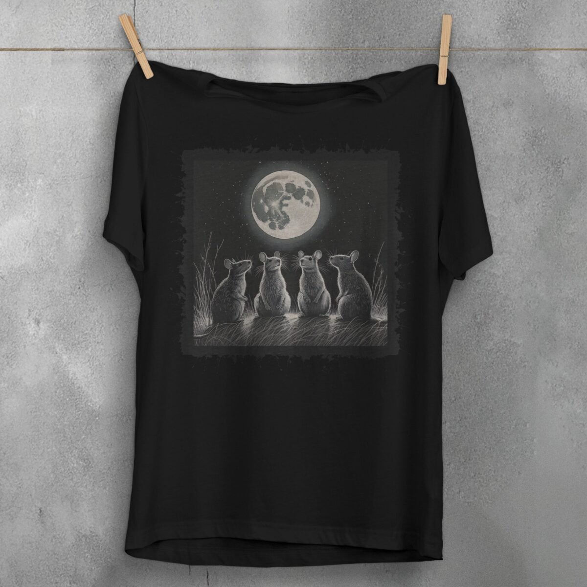 moonlit rat gathering enchanting nighttime scene gothic art t-shirt design, variation 1