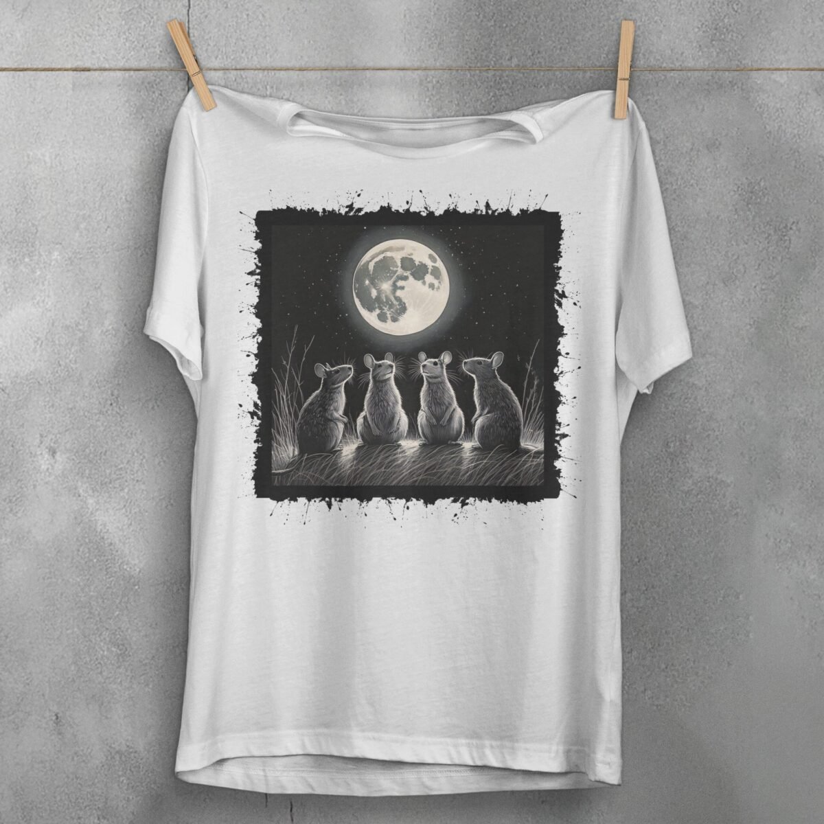moonlit rat gathering enchanting nighttime scene gothic art t-shirt design, variation 2