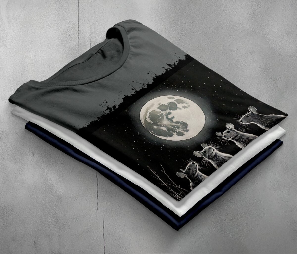 moonlit rat gathering enchanting nighttime scene gothic art t-shirt design, variation 7