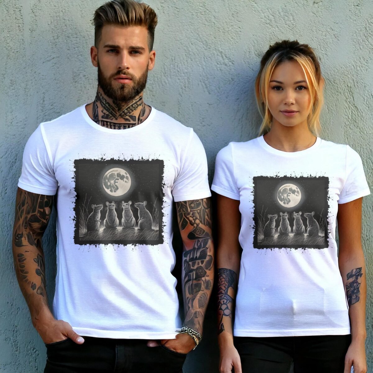 moonlit rat gathering enchanting nighttime scene gothic art t-shirt design, variation 9