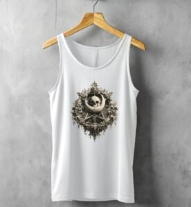 moonlit skeleton framed pentagram gothic pattern artwork tank design, variation 4