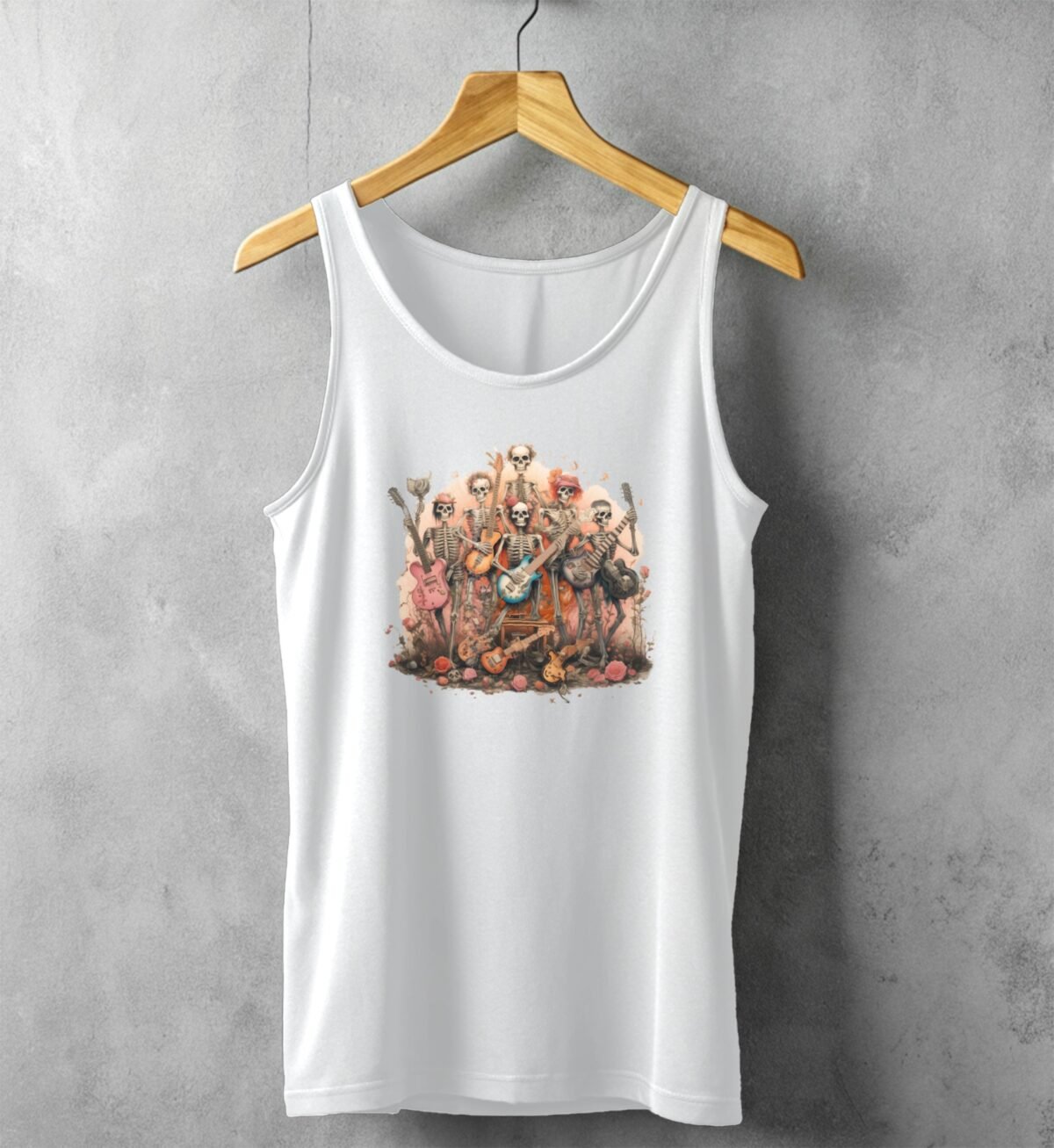 musical skeletons ensemble band bloom roses tank design, variation 4