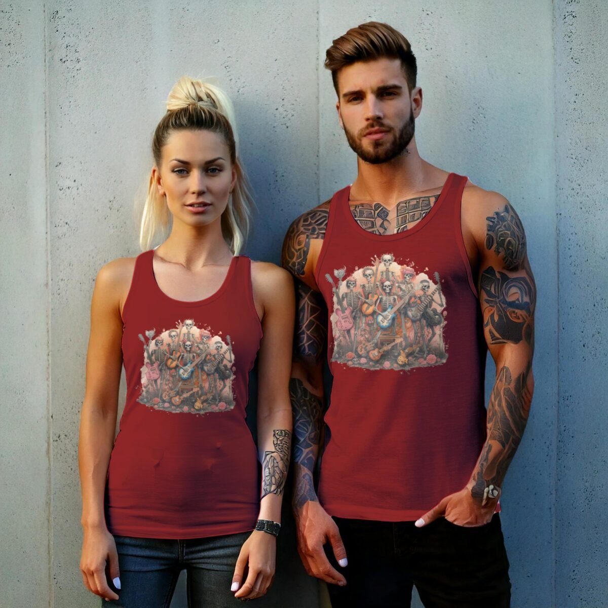 musical skeletons ensemble band bloom roses tank design, variation 8