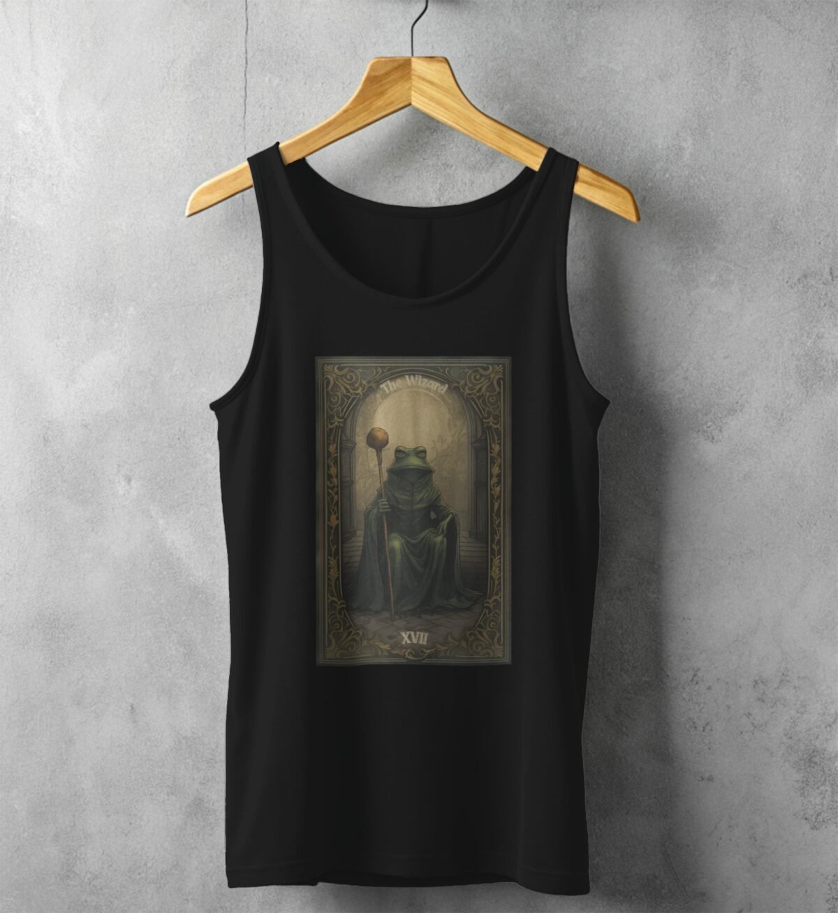 mystical frog wizard tarot card artistic design tank top design, variation 1