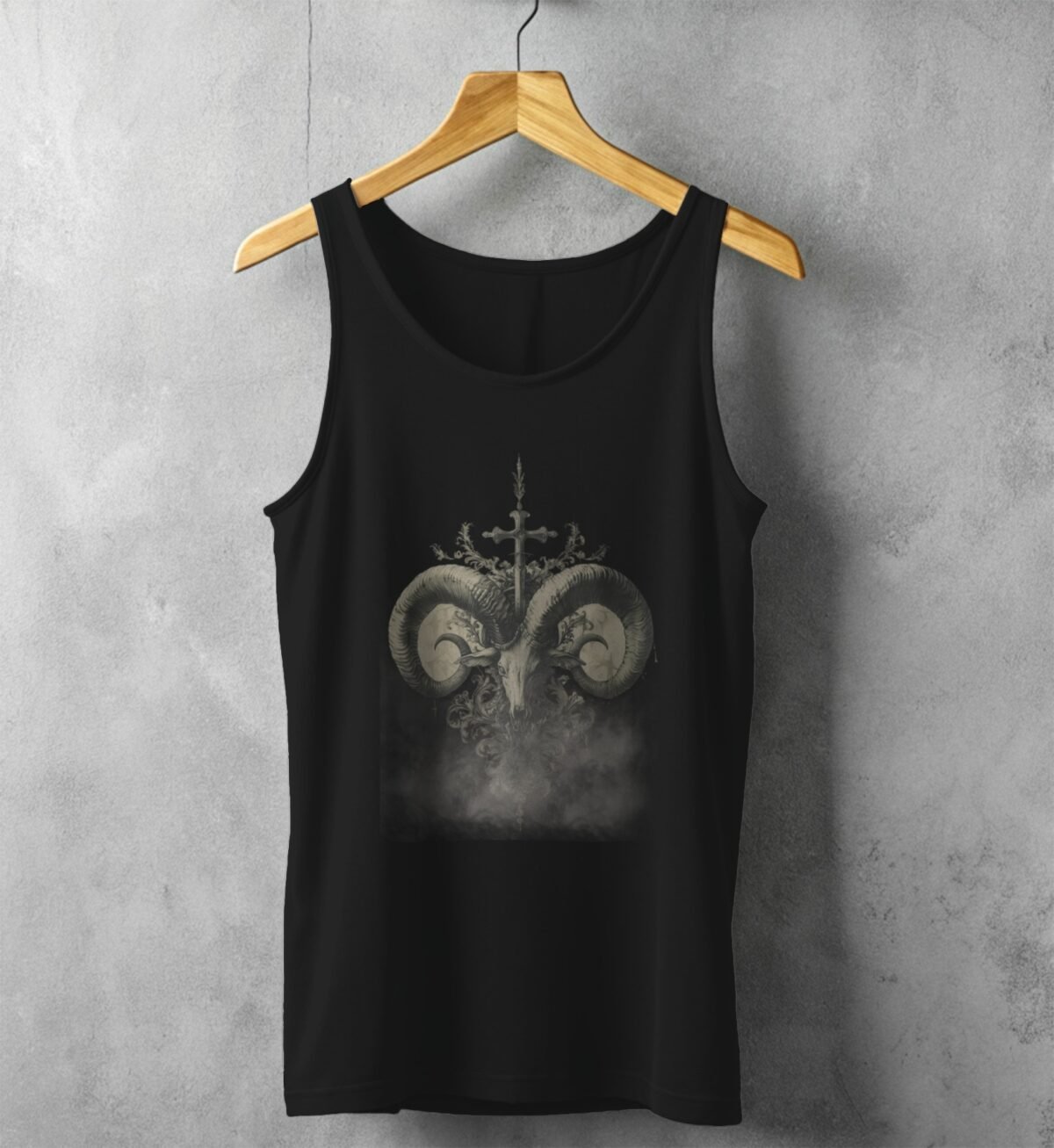 mystical ram skeleton cross floral design tank top design, variation 1
