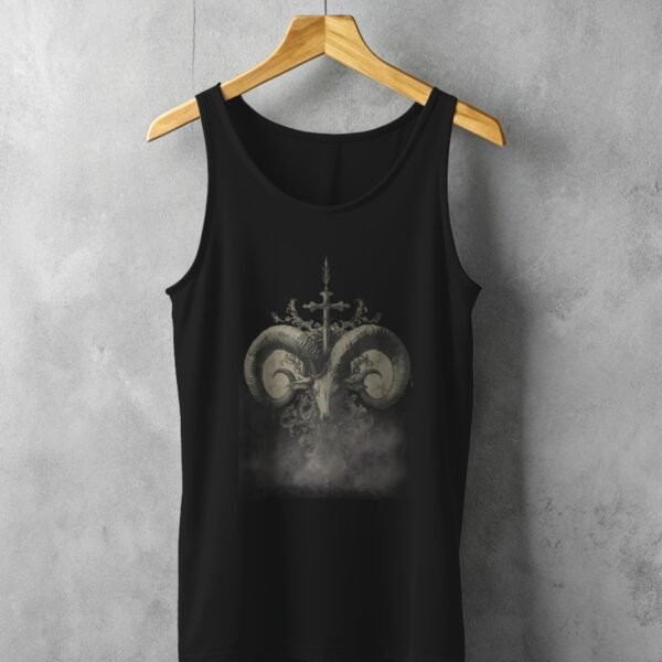 mystical ram skeleton cross floral design tank top design, variation 1