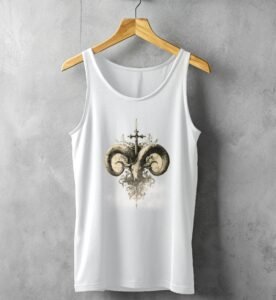mystical ram skeleton cross floral design tank top design, variation 4