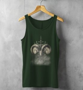 mystical ram skeleton cross floral design tank top design, variation 5