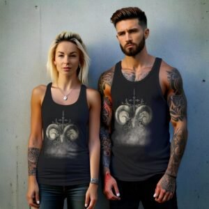 mystical ram skeleton cross floral design tank top design, variation 9