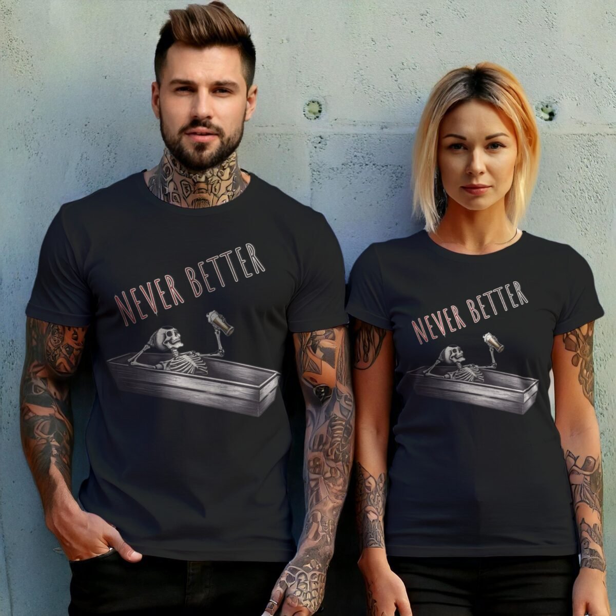 Never Better Skeleton Coffin Rest With Beer Gothic Dark T-shirt - 10
