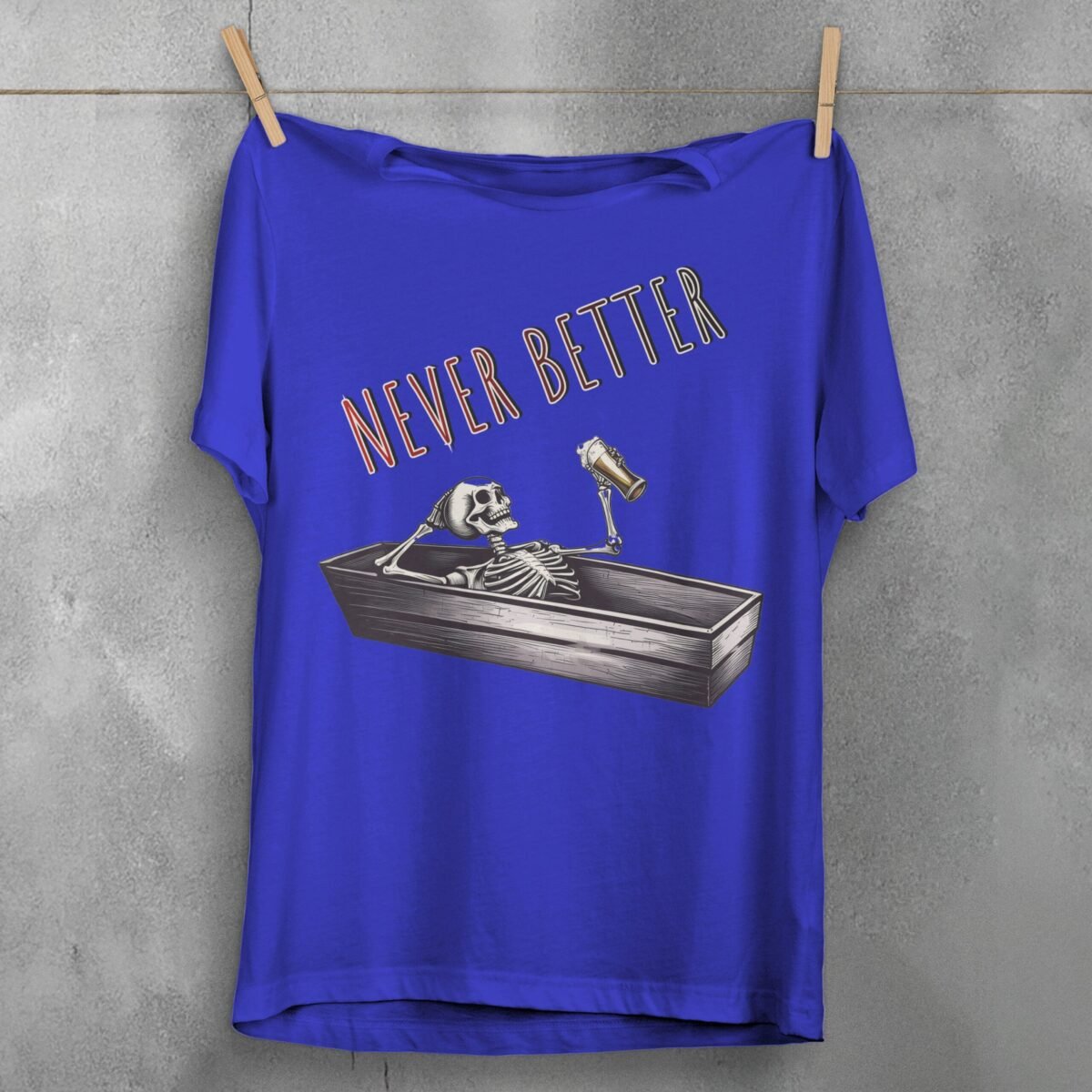 Never Better Skeleton Coffin Rest With Beer Gothic Dark T-shirt - 3