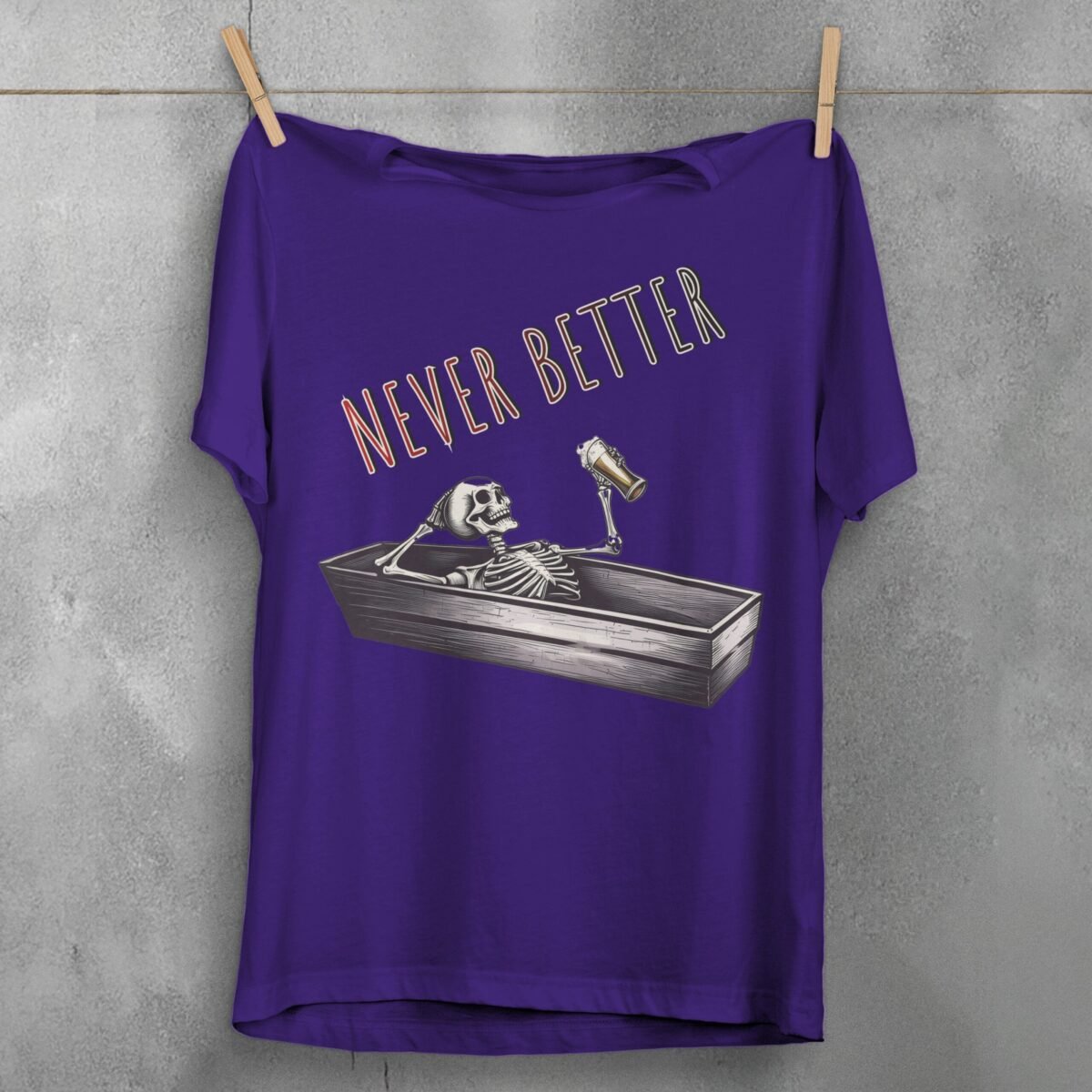 Never Better Skeleton Coffin Rest With Beer Gothic Dark T-shirt - 5