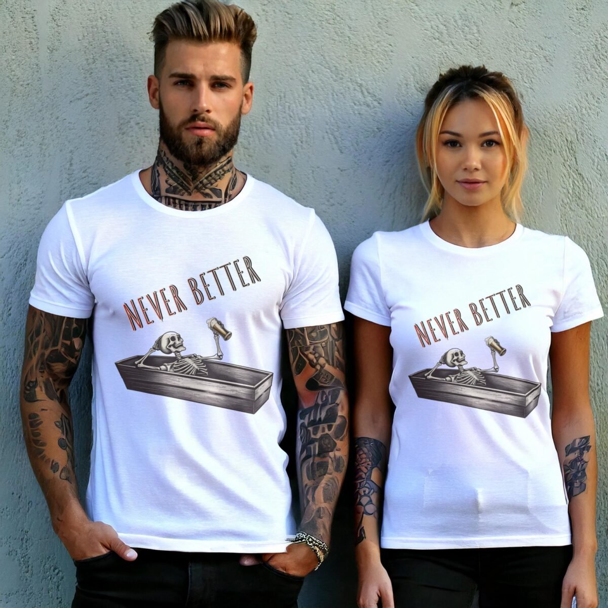 Never Better Skeleton Coffin Rest With Beer Gothic Dark T-shirt - 9